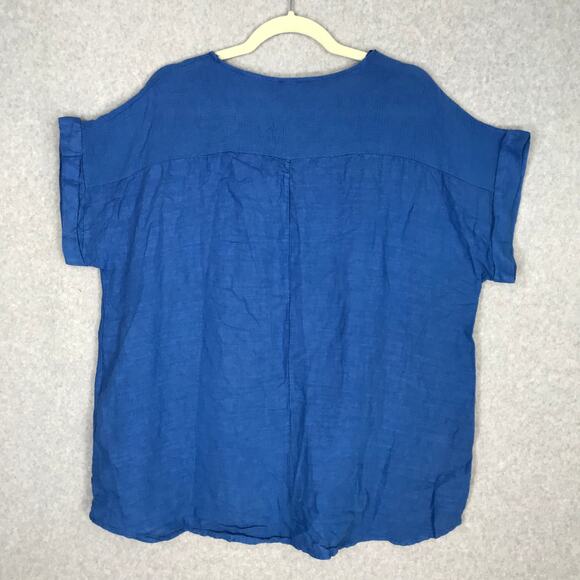 Saiph Lab Top Women 1X Blue Linen Cotton Blouse Shirt Oversize Lagenlook Texture - Picture 6 of 12